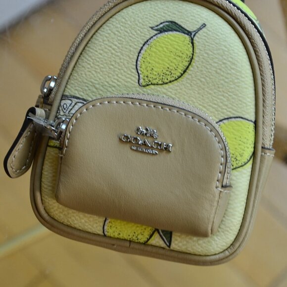 Coach CAP03 Mini Court Backpack Bag Charm With Lemon Print - Picture 2 of 9